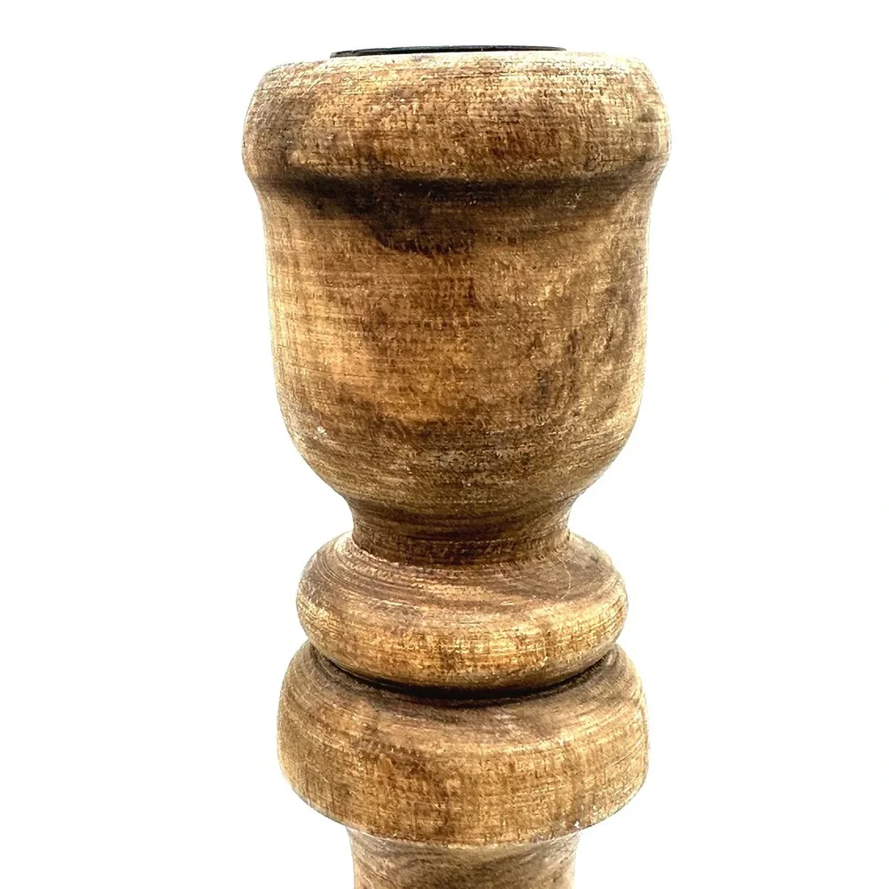 Magnolia Wooden Taper Candle Holder Small Rustic Brown Farmhouse Decor NWT